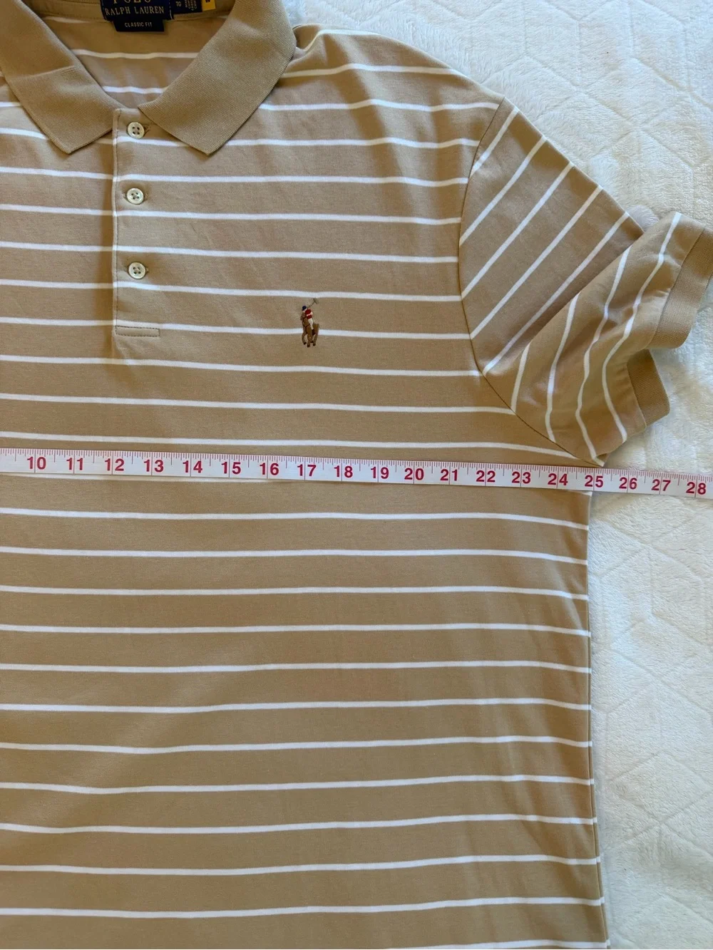 Polo Ralph Lauren Striped Polo Shirt Tan/White XL Preppy Business Casual